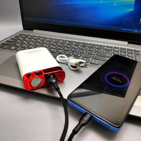 Портативное зарядное устройство Power Bank 10000 mAh / Цифровой индикатор, Micro, Type C, 2 USB-выхода